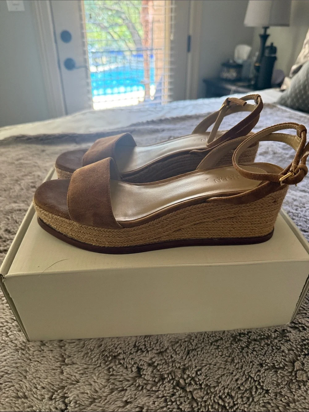 Lauren Ralph Lauren Leona Espadrille Wedge Sandals Brown Suede Size 8.5B